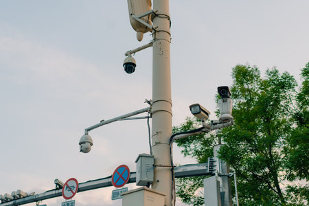 video surveillance system in Tiananmen Square, Beijing, China, Asia. High quality photoの写真素材