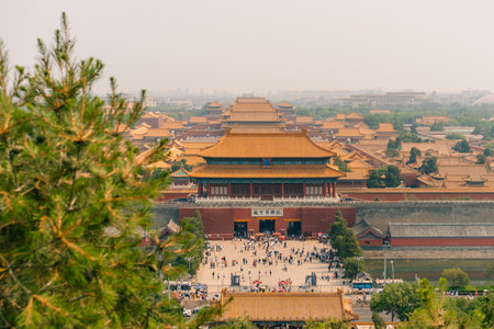 From the summit of Jingshan Park in Beijing, China, Asia, a view of the Forbidden City. High quality photoの写真素材