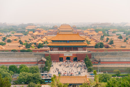 From the summit of Jingshan Park in Beijing, China, Asia, a view of the Forbidden City. High quality photoの写真素材