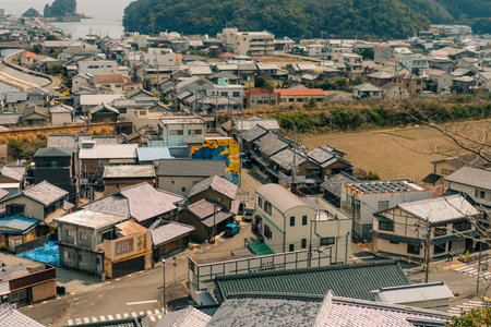 Aerial view of Minami, Kaifu District, Tokushima, Japan. High quality photoの写真素材