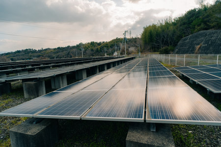 solar panels on farm fields in Japan. High quality photo