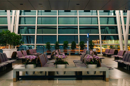 Airline waiting seats at Incheon International Airport in Seoul, South Korea. High quality photoの写真素材