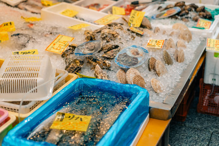 Osaka, Japan - may 7, 2025 Kuromon Ichiba fish market. High quality 3d illustrationの写真素材