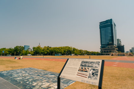 View of trees in spring at Osaka Castle Park in Osaka, Japan. High quality photoの写真素材