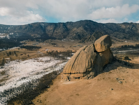 aerial view of Turtle rock in Gorkhi-Terelj National Park. Mongolia. High quality photoの写真素材