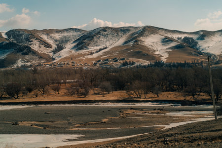 steppe and mountains landscape in Orkhon valley, Mongolia. High quality photoの写真素材