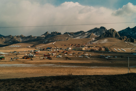 steppe and mountains landscape in Orkhon valley, Mongolia. High quality photoの写真素材