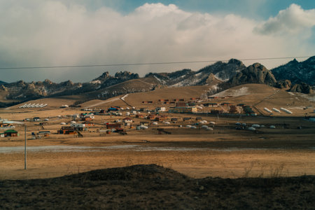 steppe and mountains landscape in Orkhon valley, Mongolia. High quality photoの写真素材