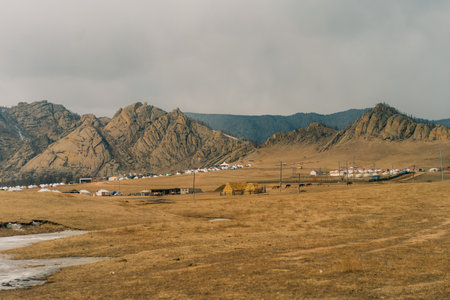 This is how Mongolian people live nomadic style with their traditional yurt in Mongolia. High quality photoの写真素材