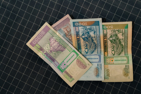 Mongolian money. Tugrik banknotes depicting Damdin SÃ¼khbaatar. High quality photo