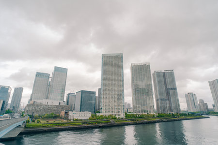 Tokyo, Japan - August 2, 2025 Tower mansions of Harumi, Chuo-Ku. High quality photo