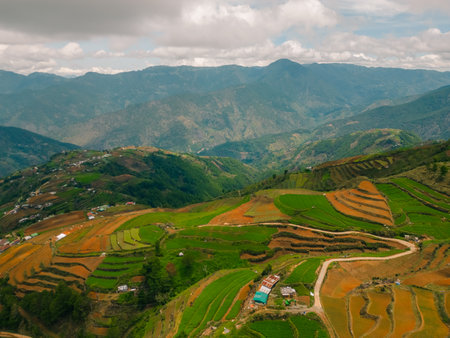 aerial view of philippines mountain villages near mount pulag. High quality photo