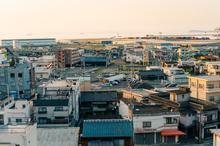 shikokuchuo-shi, ehime, japan - 3 August 2025 City view at sunset. High quality photoの写真素材