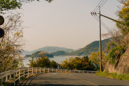 View of Shimanami Kaido and Cycling Road, Japan. Bridge. High quality photoの写真素材