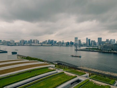 Aerial View of Odaiba Harbor in Tokyo, Japan. High quality photoの写真素材