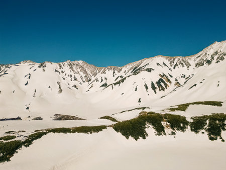 aerial view Yuki-no-Otani Snow Wall, Tateyama, Nakaniikawa, Toyama, Japan. High quality photoの写真素材