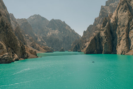 View on Kol-suu lake in Naryn Region Kyrgzstan. High quality photo