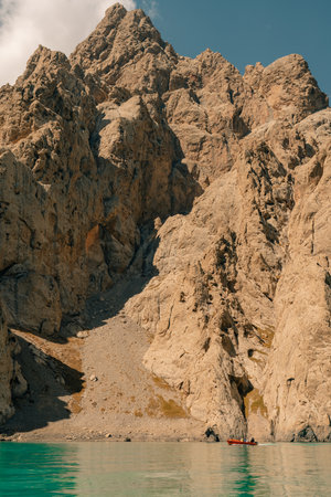 View on Kol-suu lake in Naryn Region Kyrgzstan. High quality photoの写真素材