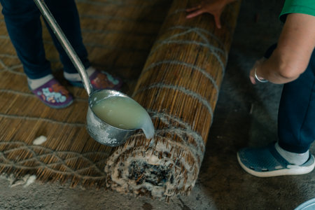 fragment of wool for felting and making products. hands. High quality 4k footageの写真素材
