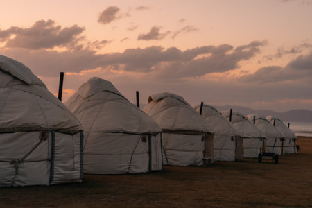 Yurts on Son kol lake Kyrgyzstan . High quality photoの写真素材