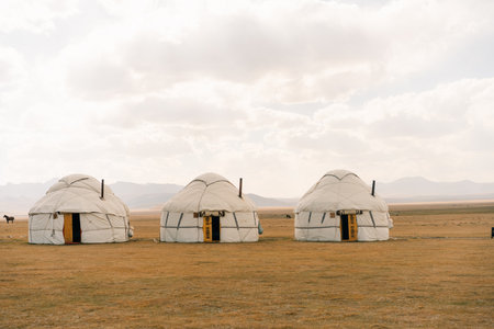 Yurts on Son kol lake Kyrgyzstan . High quality photoの写真素材