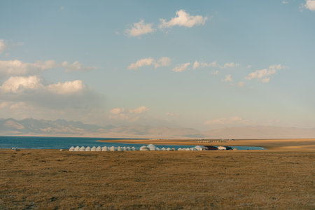 Yurts on Son kol lake Kyrgyzstan . High quality photoの写真素材