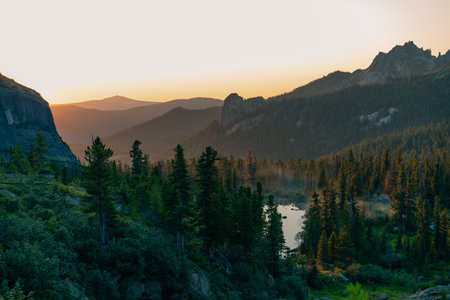 russia, ergaki - 4 August 2025 Sunset in the Taiga Mountains. High quality photoの写真素材