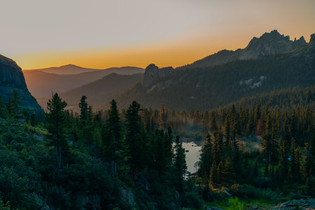 russia, ergaki - 4 August 2025 Sunset in the Taiga Mountains. High quality photo