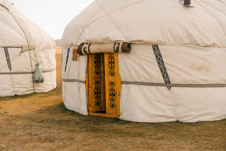 Yurts on Son kol lake Kyrgyzstan . High quality photoの写真素材