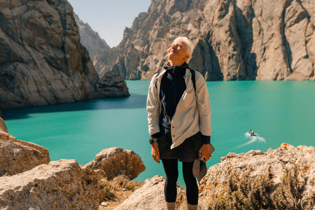 View on Kol-suu lake in Naryn Region Kyrgzstan. High quality photoの写真素材