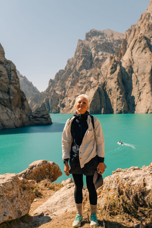 View on Kol-suu lake in Naryn Region Kyrgzstan. High quality photoの写真素材