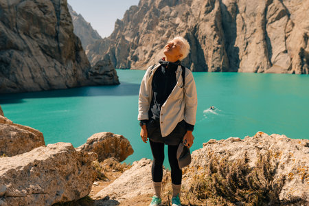View on Kol-suu lake in Naryn Region Kyrgzstan. High quality photoの写真素材