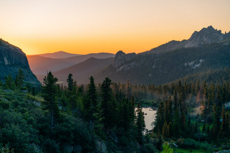 russia, ergaki - 4 August 2025 Sunset in the Taiga Mountains. High quality photoの写真素材