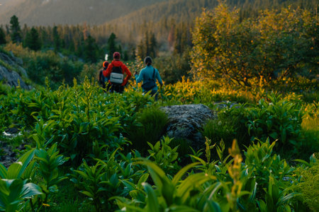 ergaki - 4 August 2025 backpacker on the path in the mountain. High quality photoの写真素材