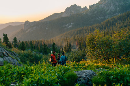 ergaki - 4 August 2025 backpacker on the path in the mountain. High quality photoの写真素材