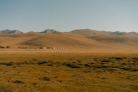 The road across the Tien Shan Mountains to Song - Kul Lake, Kyrgyzstan. High quality photoの写真素材