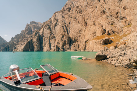 View on Kol-suu lake in Naryn Region Kyrgzstan. High quality photoの写真素材