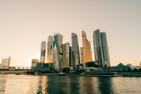 High buildings of Moscow-City at Moskva River at summer sunset, Russia - 29 Sep 2025. High quality photoの写真素材