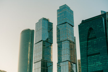 High buildings of Moscow-City at Moskva River at summer sunset, Russia - 29 Sep 2025. High quality photoの写真素材