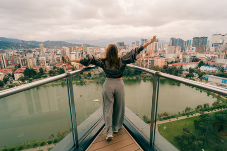 BATUMI, GE - Aug 30, 2025 An aerial view of the New boulevard before the urban buildings in Batumi beach. High quality photoの写真素材