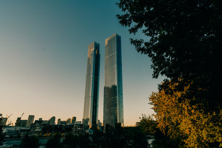 High buildings at Moskva River at summer sunset, Russia - 29 Sep 2025. High quality photoの写真素材