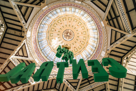 Dome of the Central Market Hall, Valencia, Spain - 3 nov 2025. High quality photoの写真素材