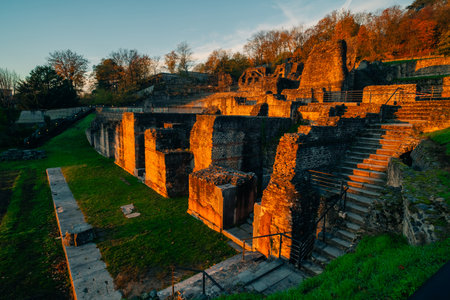 Ancient Theater of Fourviere in Lyon, France. The substantial ruins of Roman theater now used for...