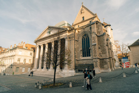 Saint Pierre or St. Peter Cathedral Reformed Protestant Church of Geneva in Switzerland - 2 Dec 2025. High quality photoのeditorial素材