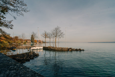 Beautiful scene at the Perle du Lac Park in Geneva, Swtizerland. Geneva, Switzerland - 25 Oct 2025....