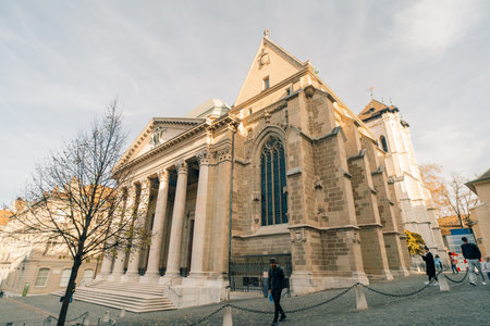 Saint Pierre or St. Peter Cathedral Reformed Protestant Church of Geneva in Switzerland - 2 Dec 2025. High quality photoのeditorial素材