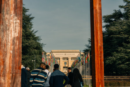 GENEVA, SWITZERLAND - 2 nov 2025 Broken Chair or Chaise Cassee in Geneva city in Switzerland. High quality photoのeditorial素材