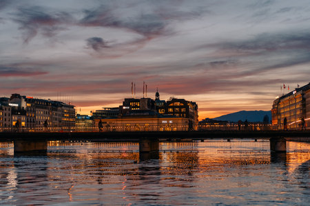 Geneva city panoramic view. Geneva or Geneve is the second most populous city in Switzerland,...