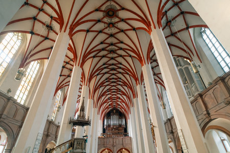 Leipzig, Germany - Oct 3, 2025 View of the church interior and nave inside the St. Thomas Church in Leipzig. High quality photoのeditorial素材