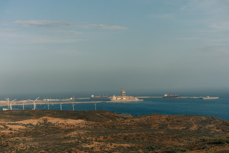 Wind turbines generating electricity in Montana Pelada, Tenerife, Canary Islands, Spain. Sustainable renewable green energy concept. . High quality 4k footageの写真素材